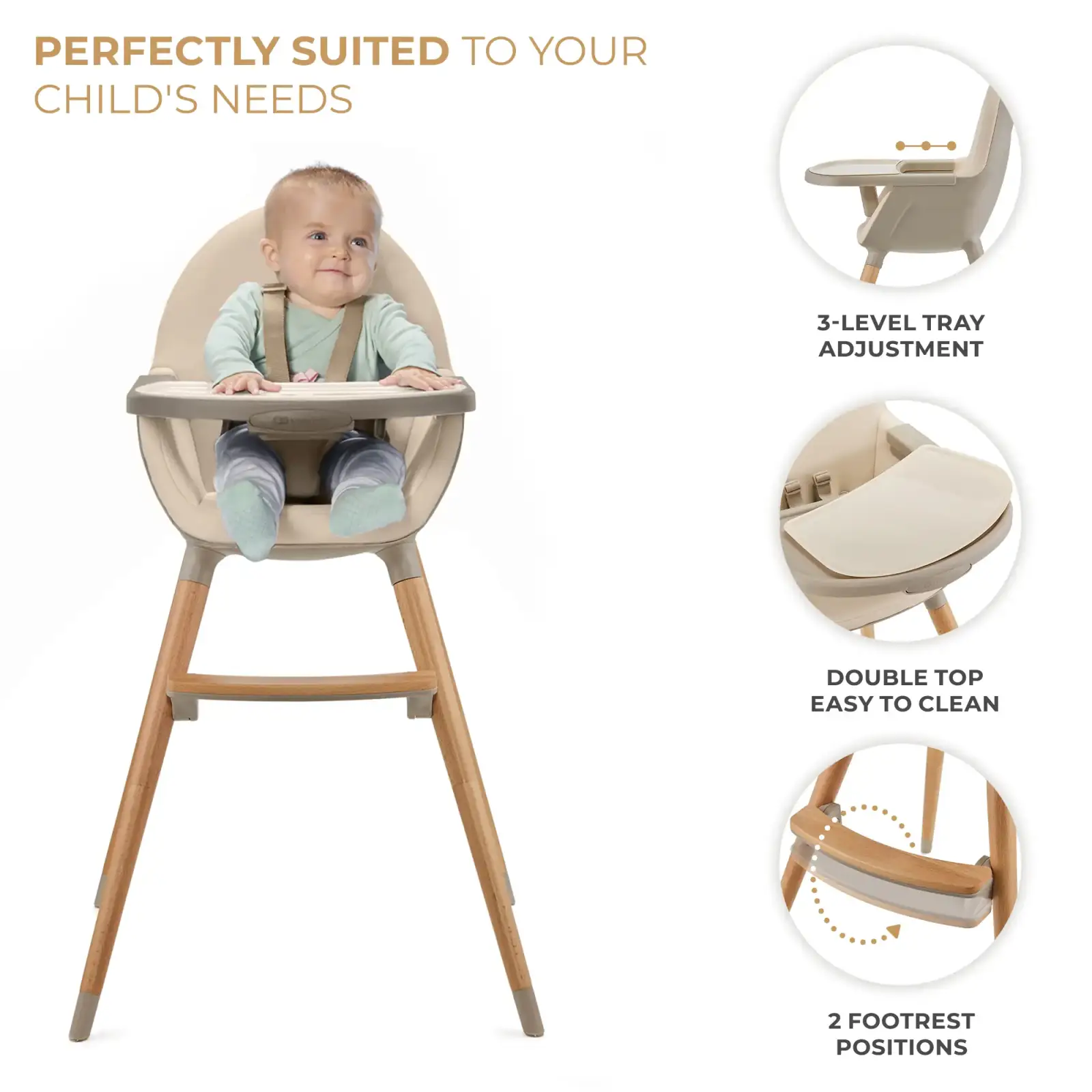 Стульчик для кормления 2 в 1 Kinderkraft Fini 2 Beige (KHFINI02BEG0000)