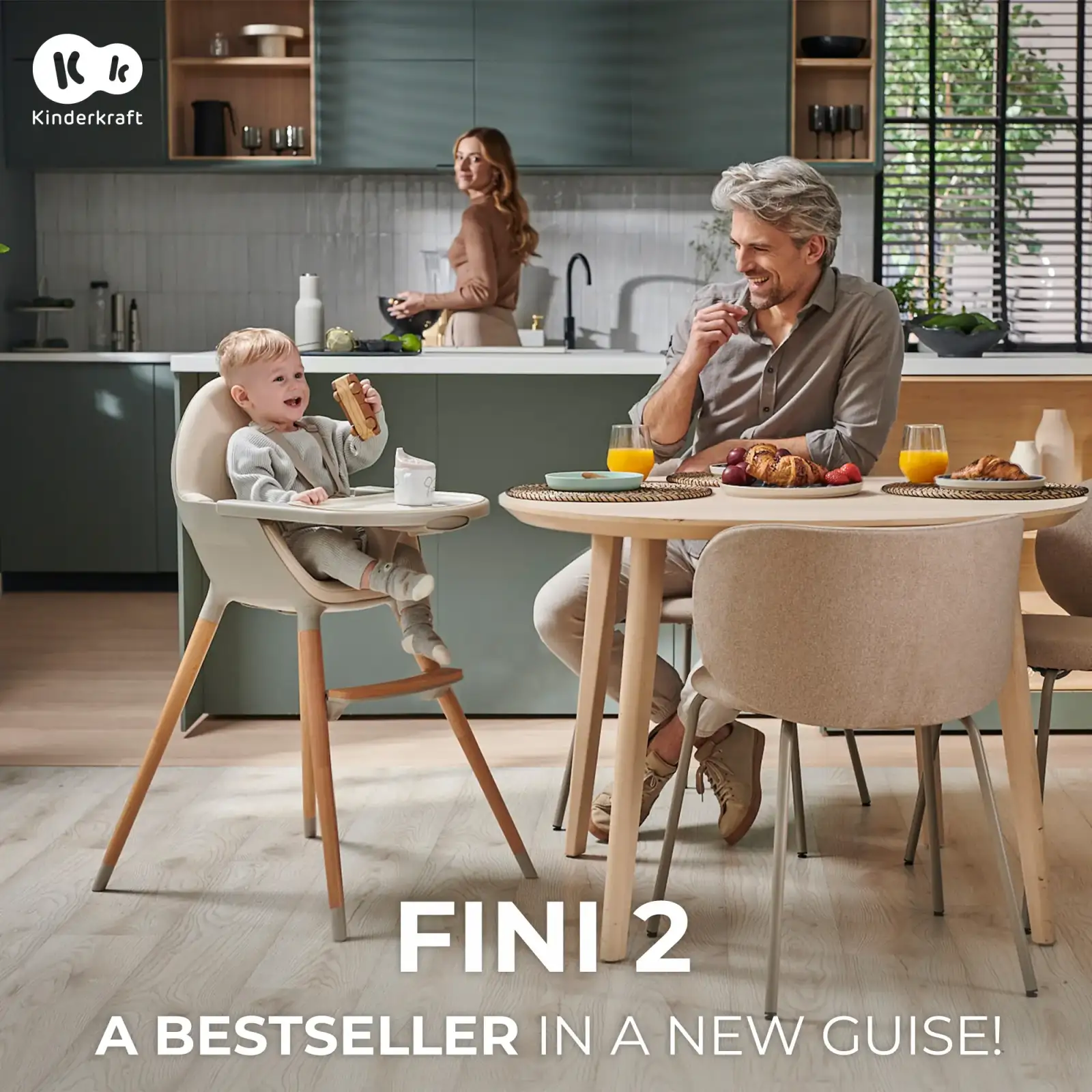 Стульчик для кормления 2 в 1 Kinderkraft Fini 2 Beige (KHFINI02BEG0000)