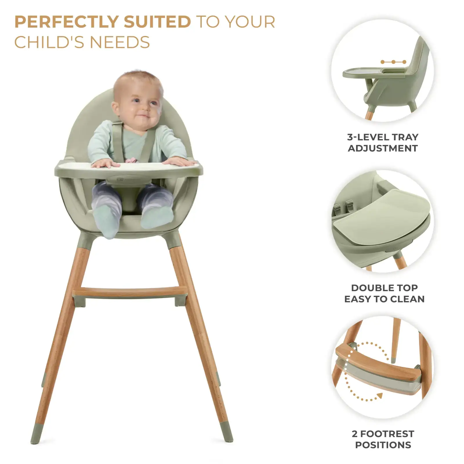 Стульчик для кормления 2 в 1 Kinderkraft Fini 2 Green (KHFINI02GRE0000)