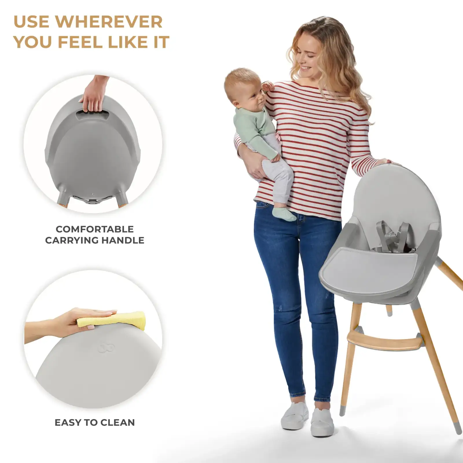 Стульчик для кормления 2 в 1 Kinderkraft Fini 2 Grey (KHFINI02GRY0000)