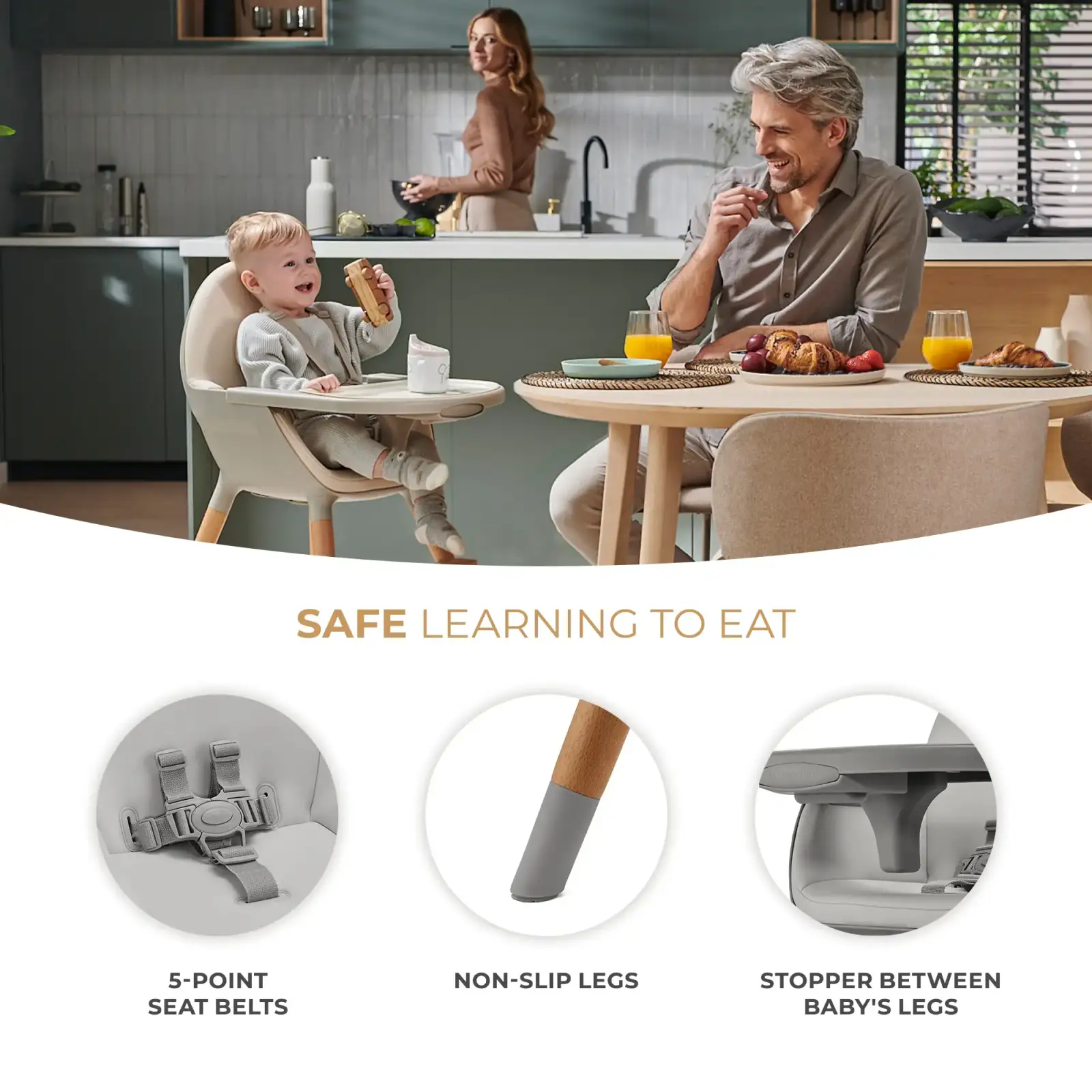 Стульчик для кормления 2 в 1 Kinderkraft Fini 2 Grey (KHFINI02GRY0000)