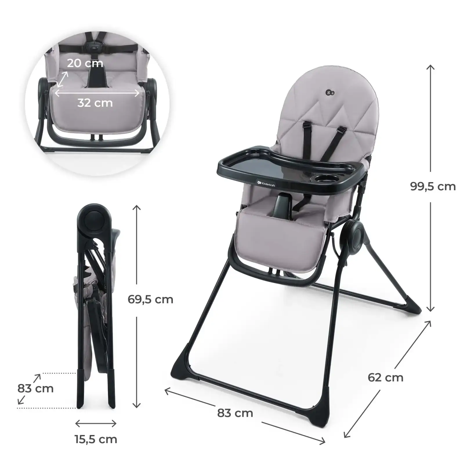 Стільчик для годування Kinderkraft Binci Grey (KHBINC00GRY0000)