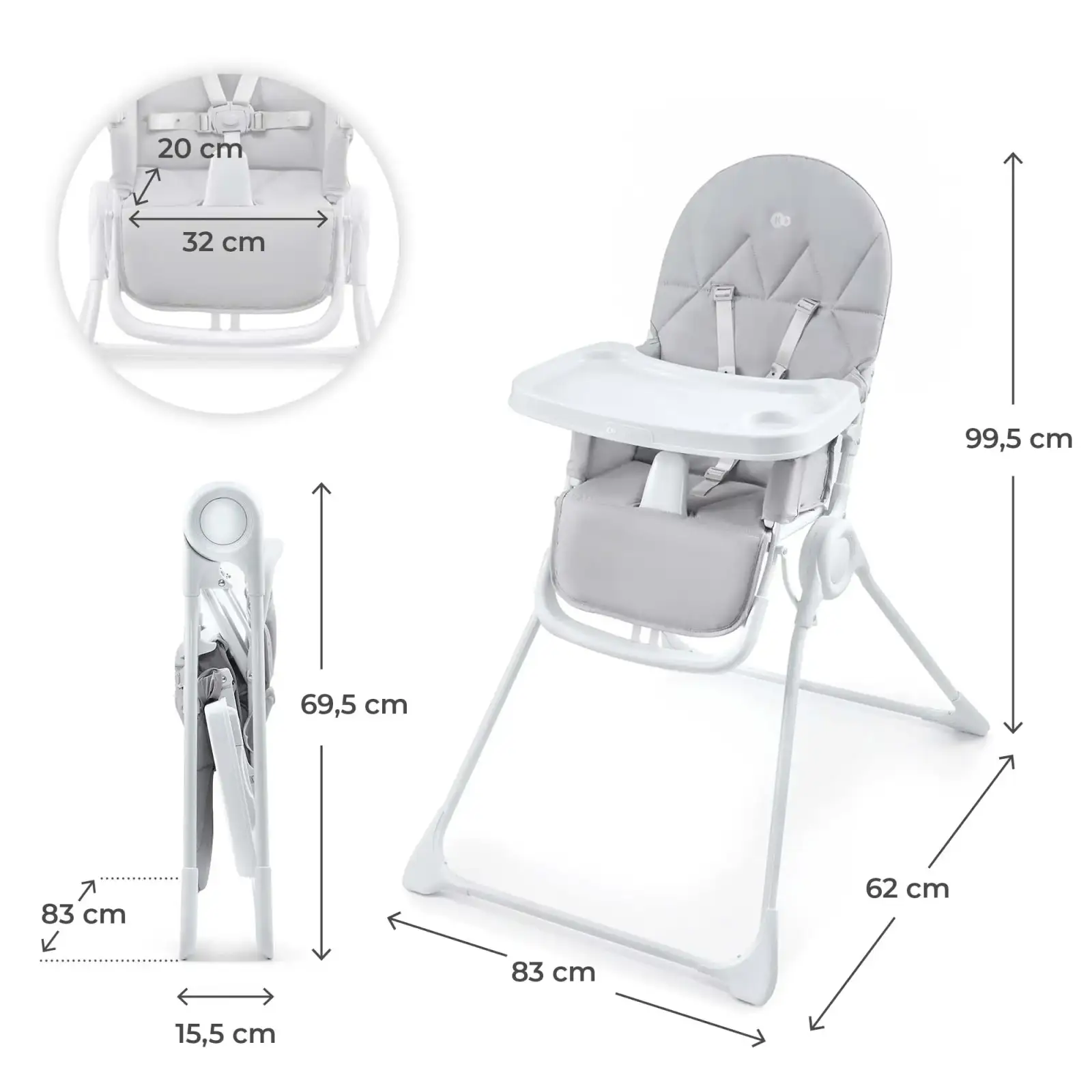 Стульчик для кормления Kinderkraft Binci Light Grey (KHBINC00LGR0000)