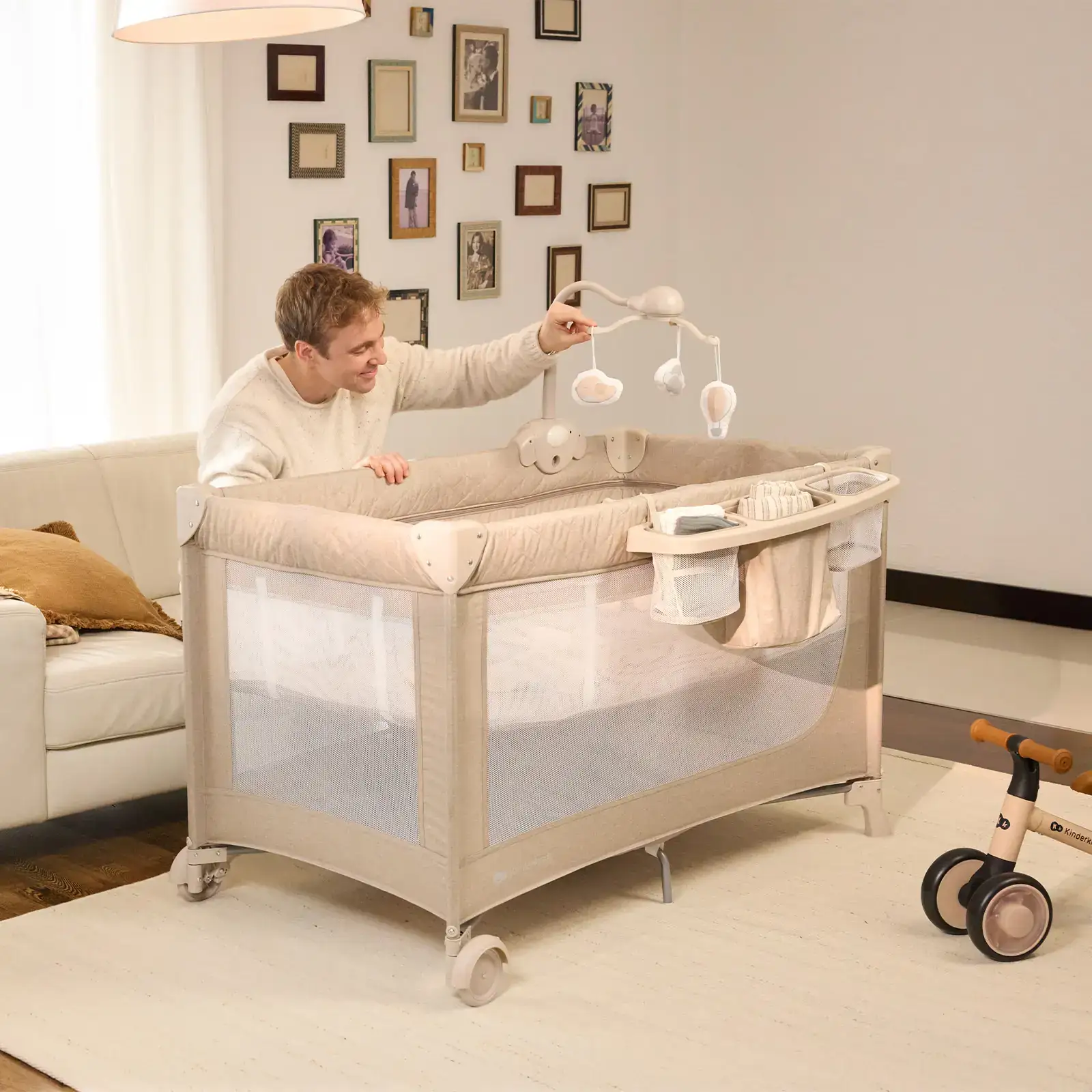 Кровать-манеж з пеленатором Kinderkraft Leody Up Beige (KCLEODUPBEG00AC)