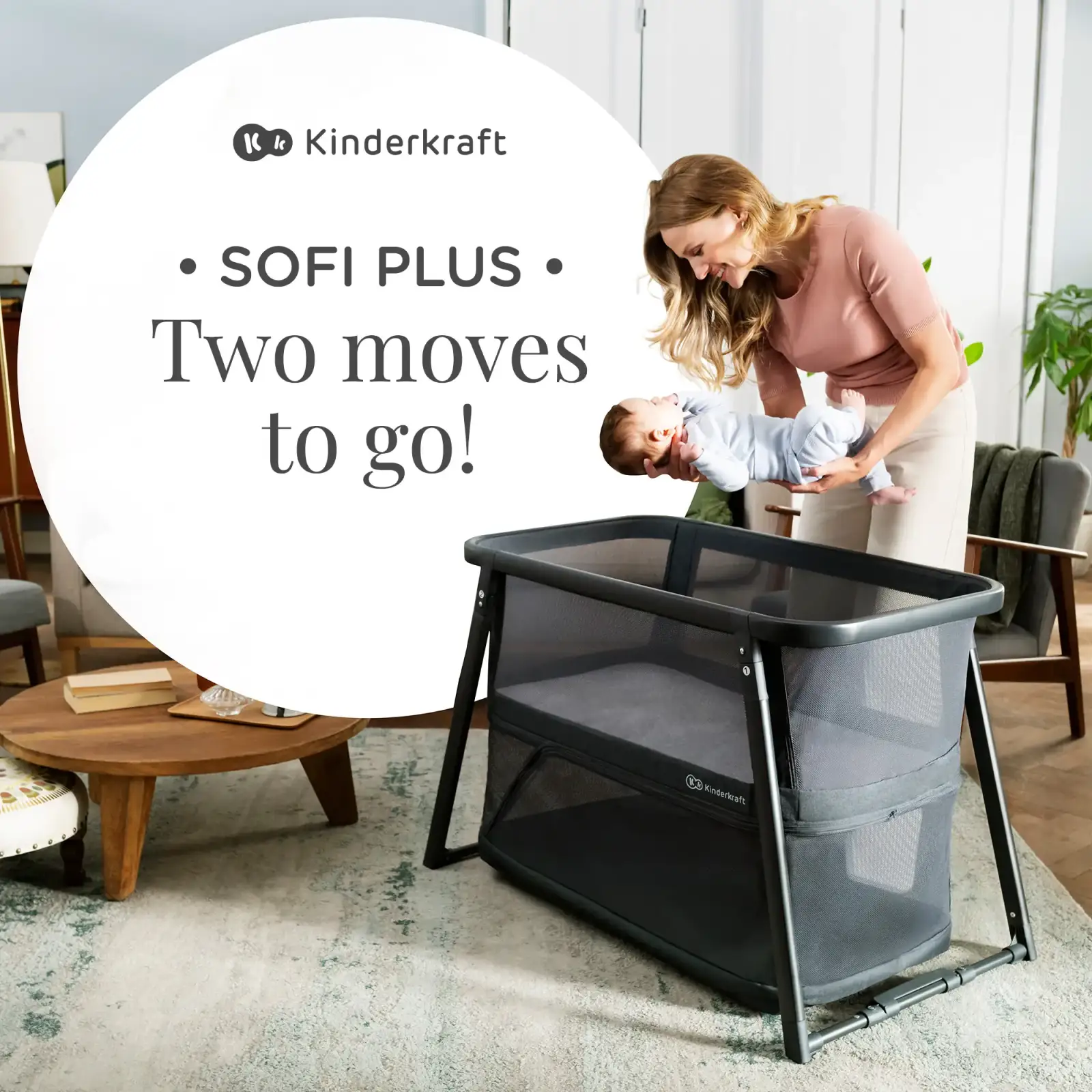 Ліжко-манеж 4 в 1 Kinderkraft Sofi Plus Grey (KLSOFIPLGRY0000)