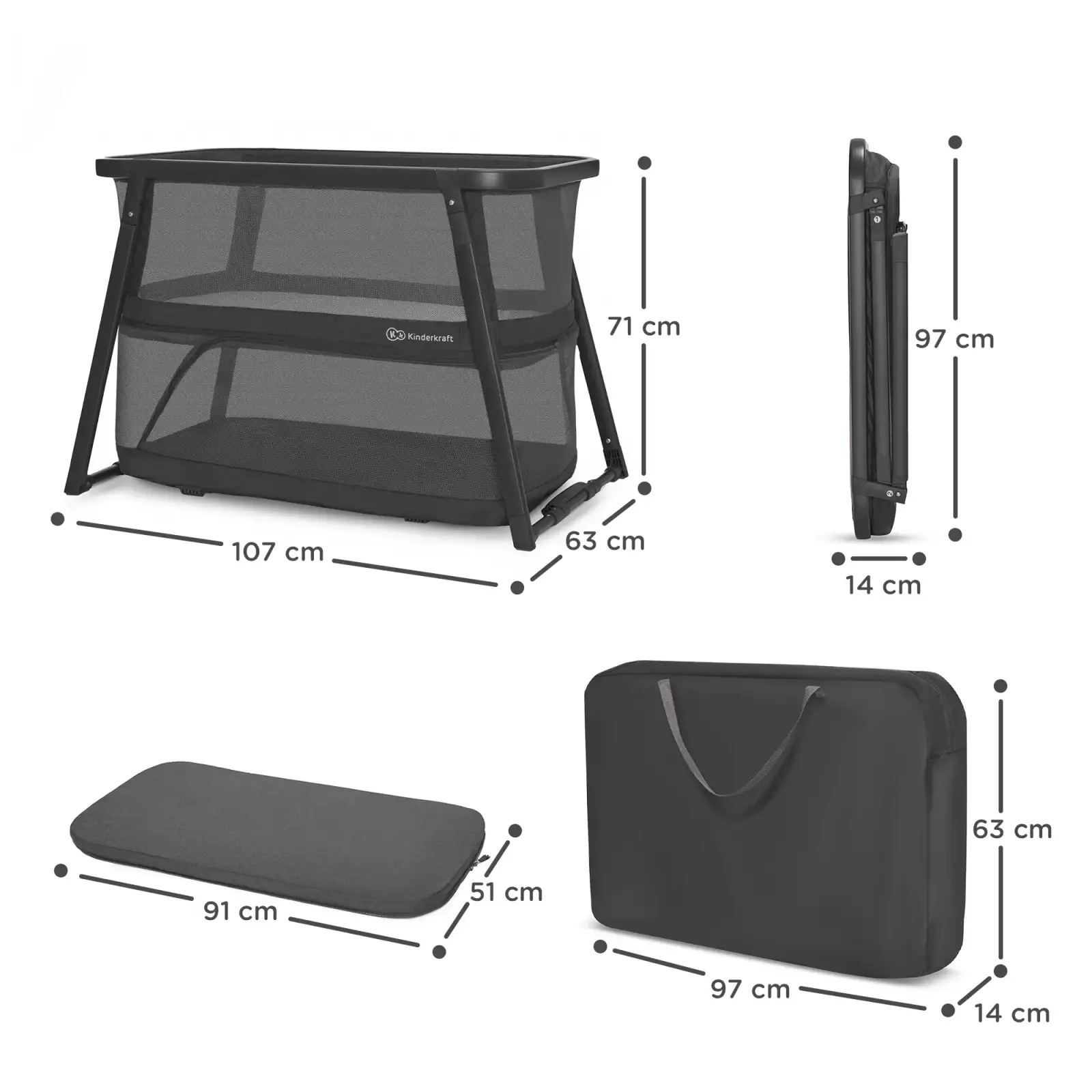 Ліжко-манеж 4 в 1 Kinderkraft Sofi Plus Grey (KLSOFIPLGRY0000)