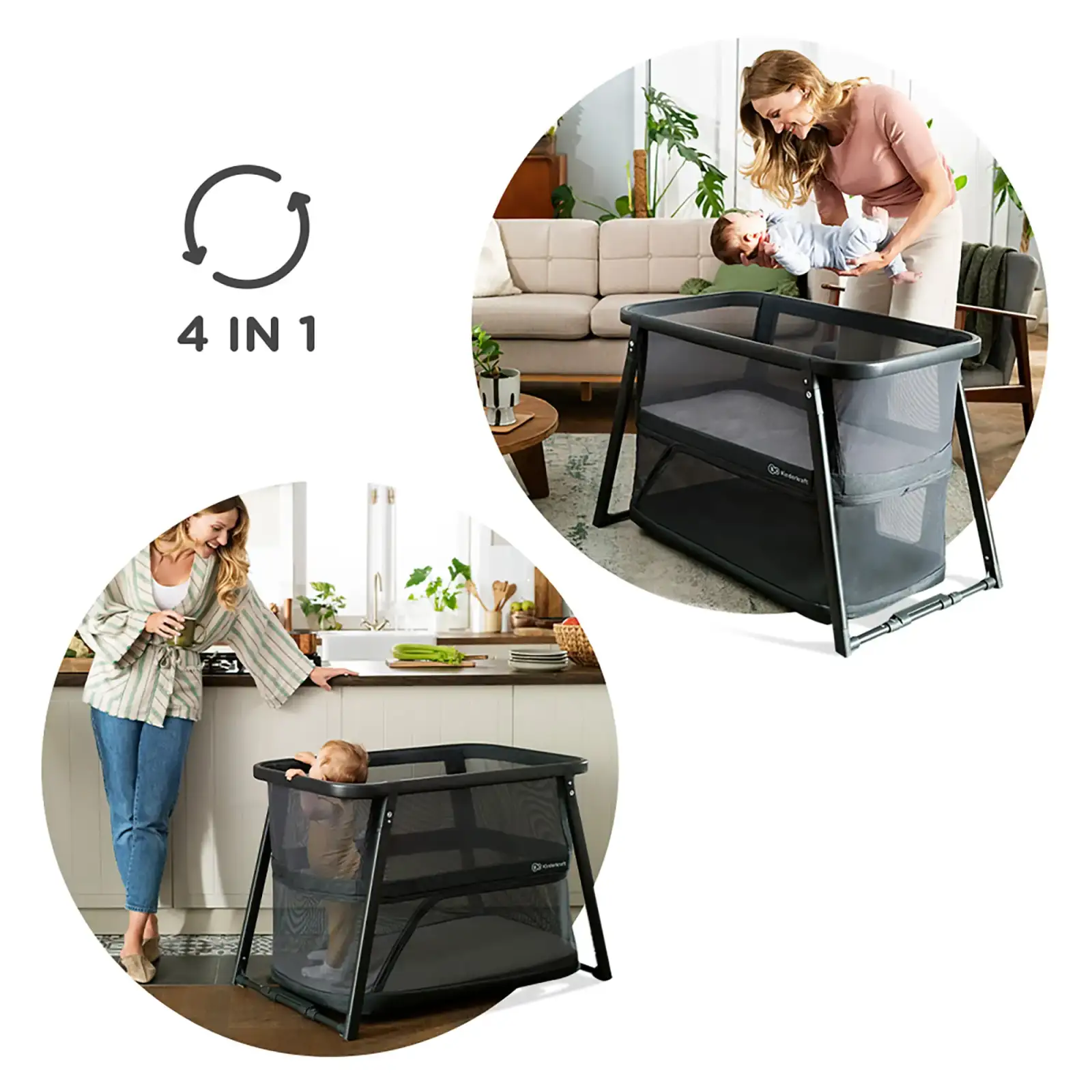 Ліжко-манеж 4 в 1 Kinderkraft Sofi Plus Grey (KLSOFIPLGRY0000)