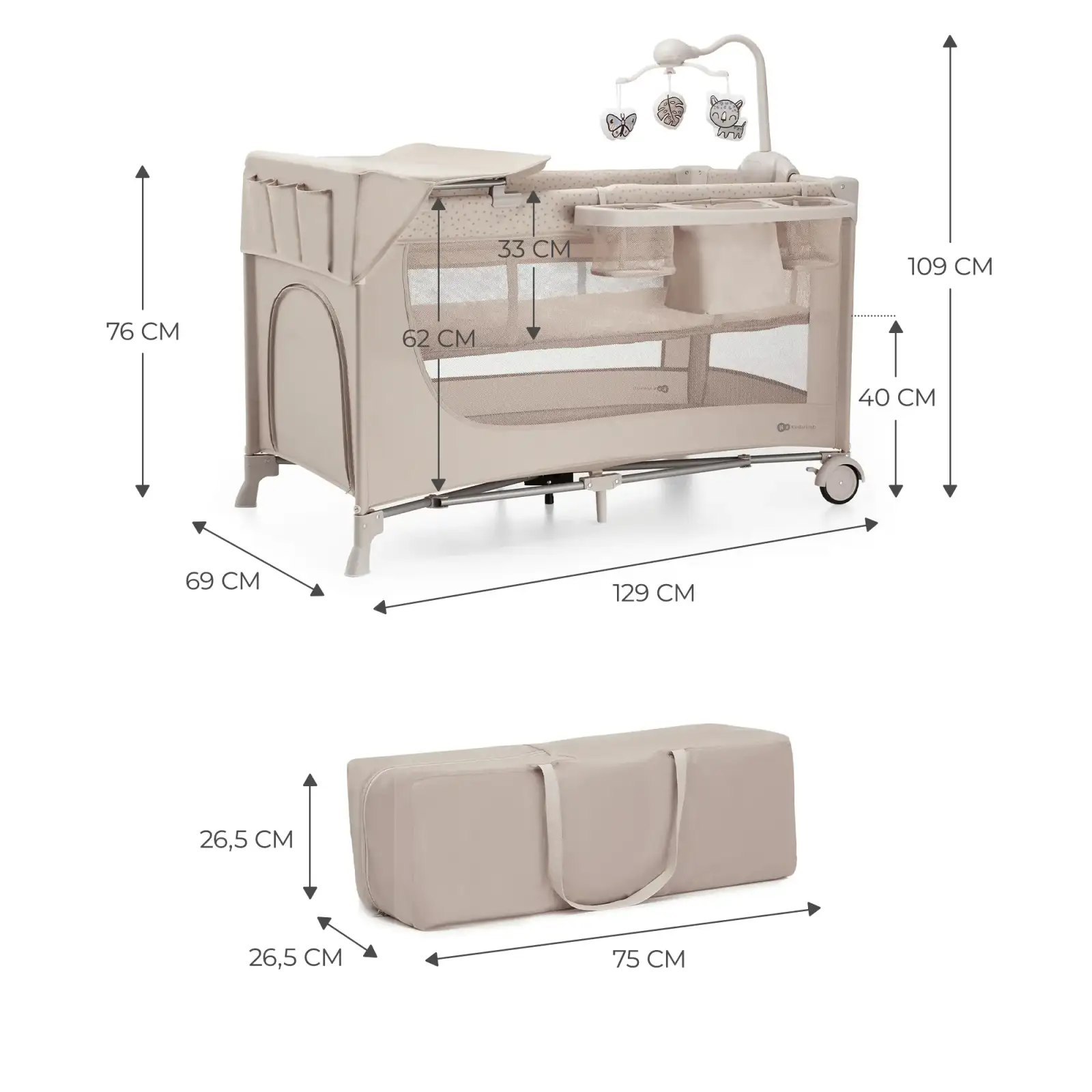 Ліжко-манеж с пеленатором Kinderkraft Joy 2 Beige (KLJOY02BEG000AC)