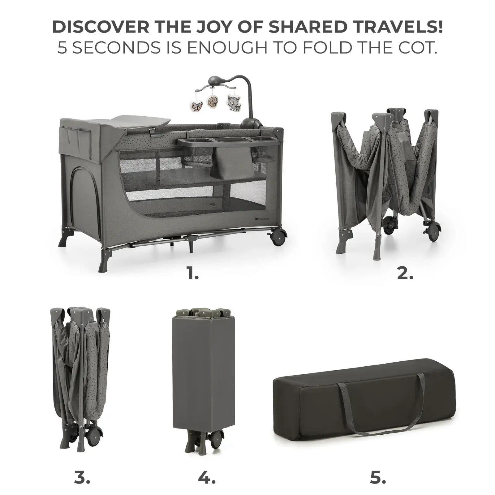 Ліжко-манеж с пеленатором Kinderkraft Joy 2 Dark Grey (KLJOY02DGR000AC)