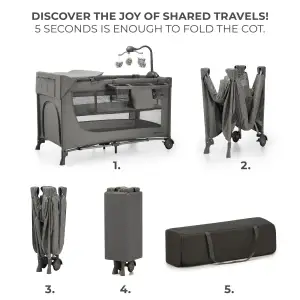 Ліжко-манеж с пеленатором Kinderkraft Joy 2 Dark Grey (KLJOY02DGR000AC)