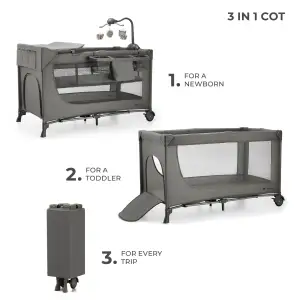 Ліжко-манеж с пеленатором Kinderkraft Joy 2 Dark Grey (KLJOY02DGR000AC)