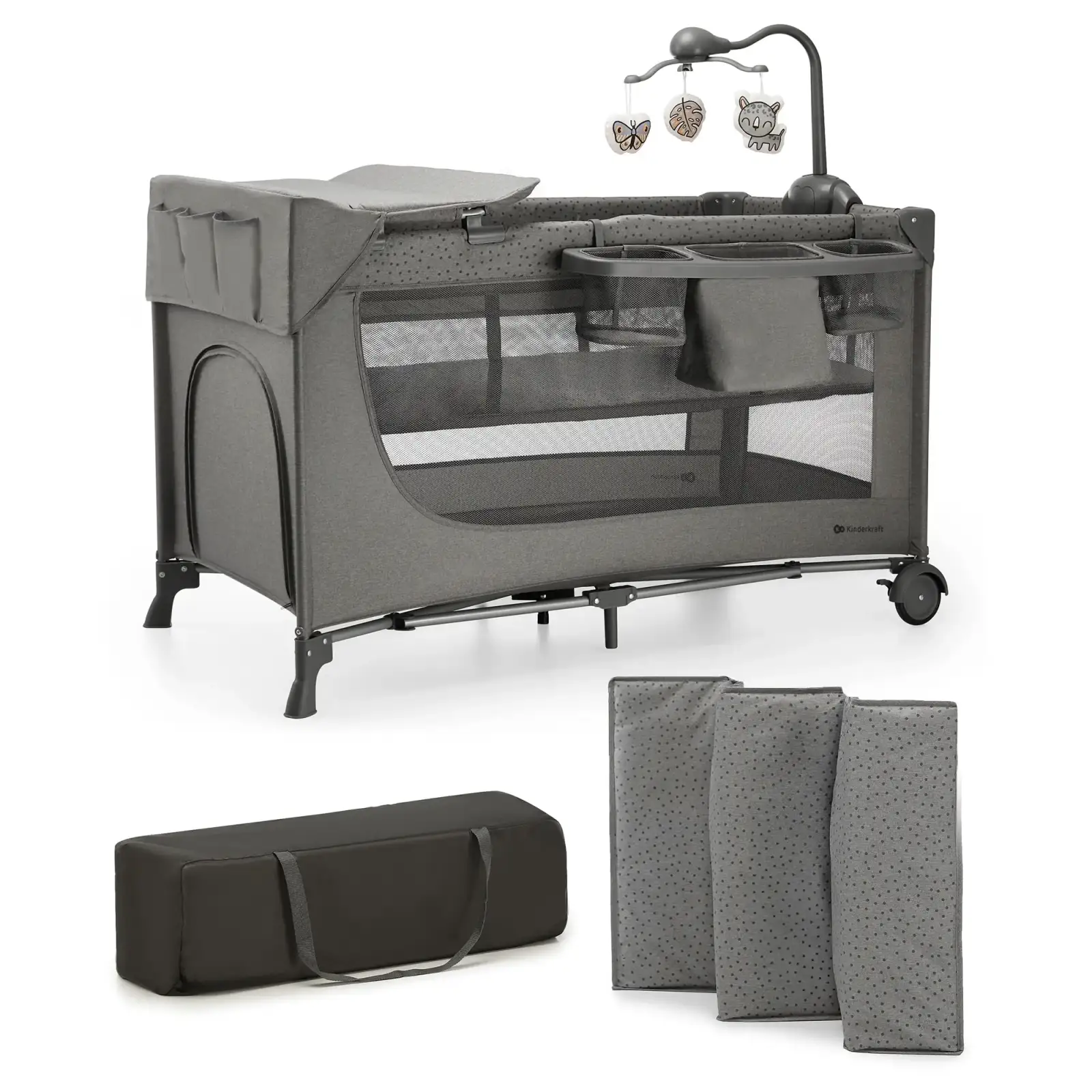 Ліжко-манеж с пеленатором Kinderkraft Joy 2 Dark Grey (KLJOY02DGR000AC)