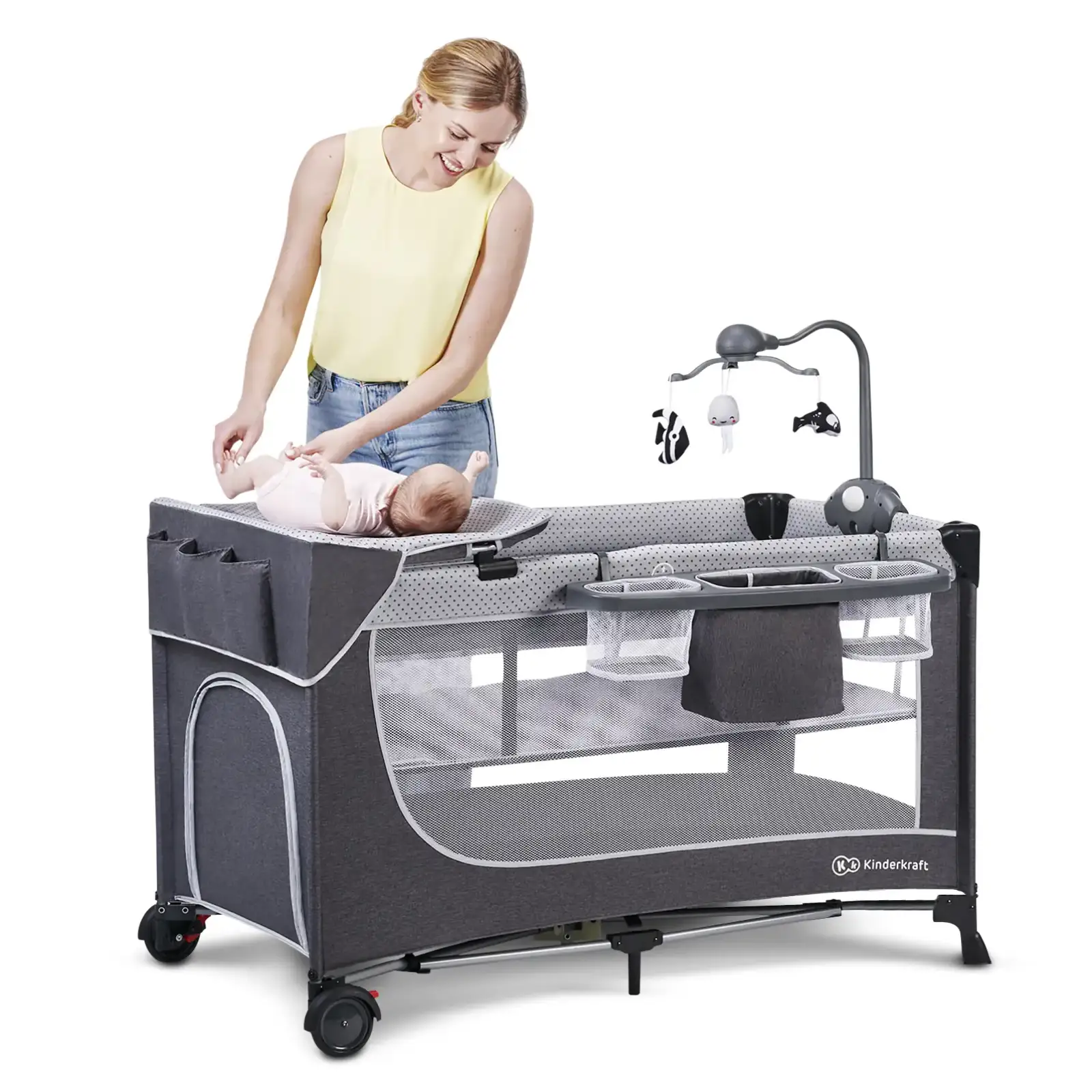 Ліжко-манеж з пеленатором Kinderkraft Leody Grey (KCLEOD00GRY00AC)