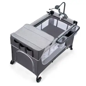 Ліжко-манеж з пеленатором Kinderkraft Leody Grey (KCLEOD00GRY00AC)