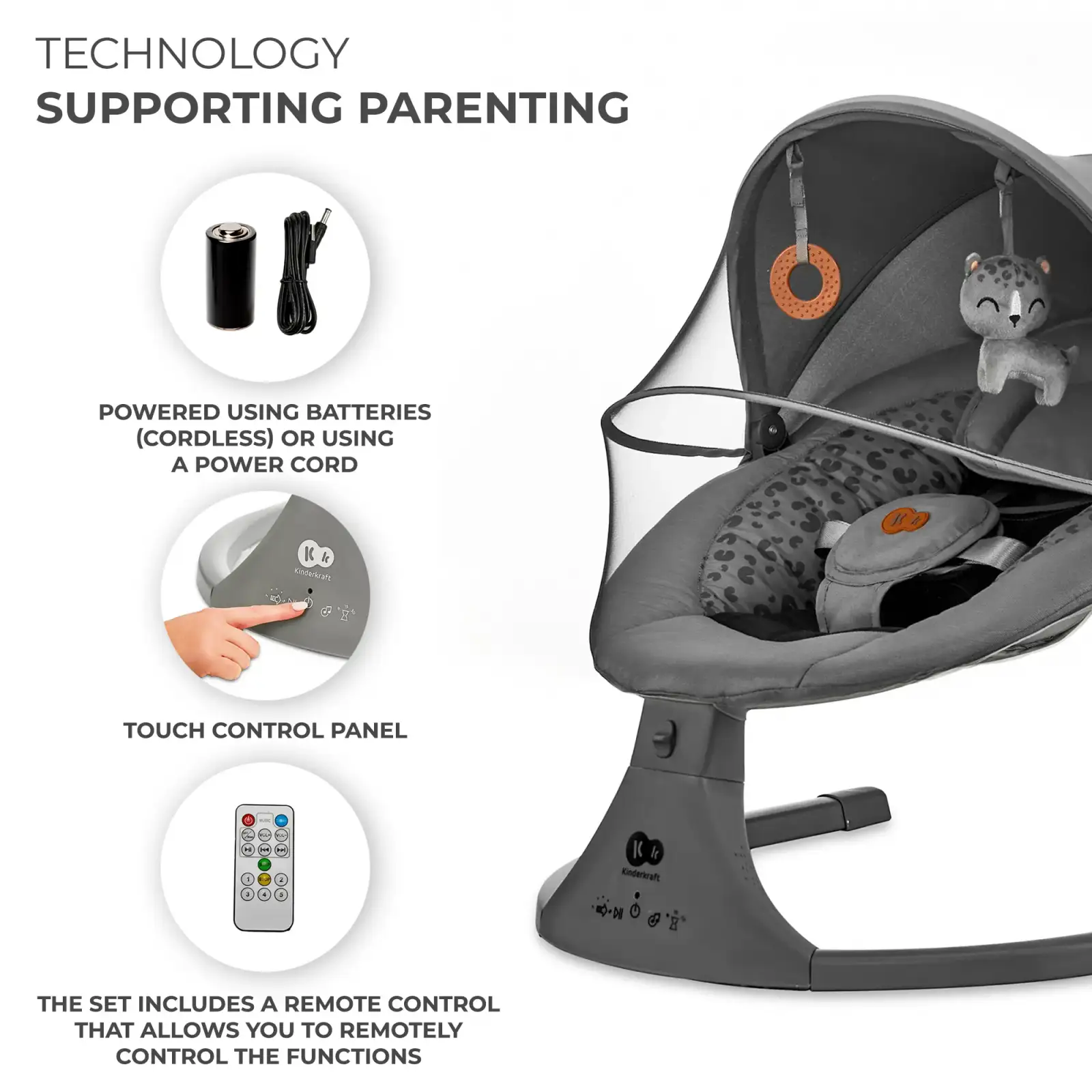 Крісло-гойдалка Kinderkraft Lumi 2 Dark Grey (KBLUMI02DGR0000)