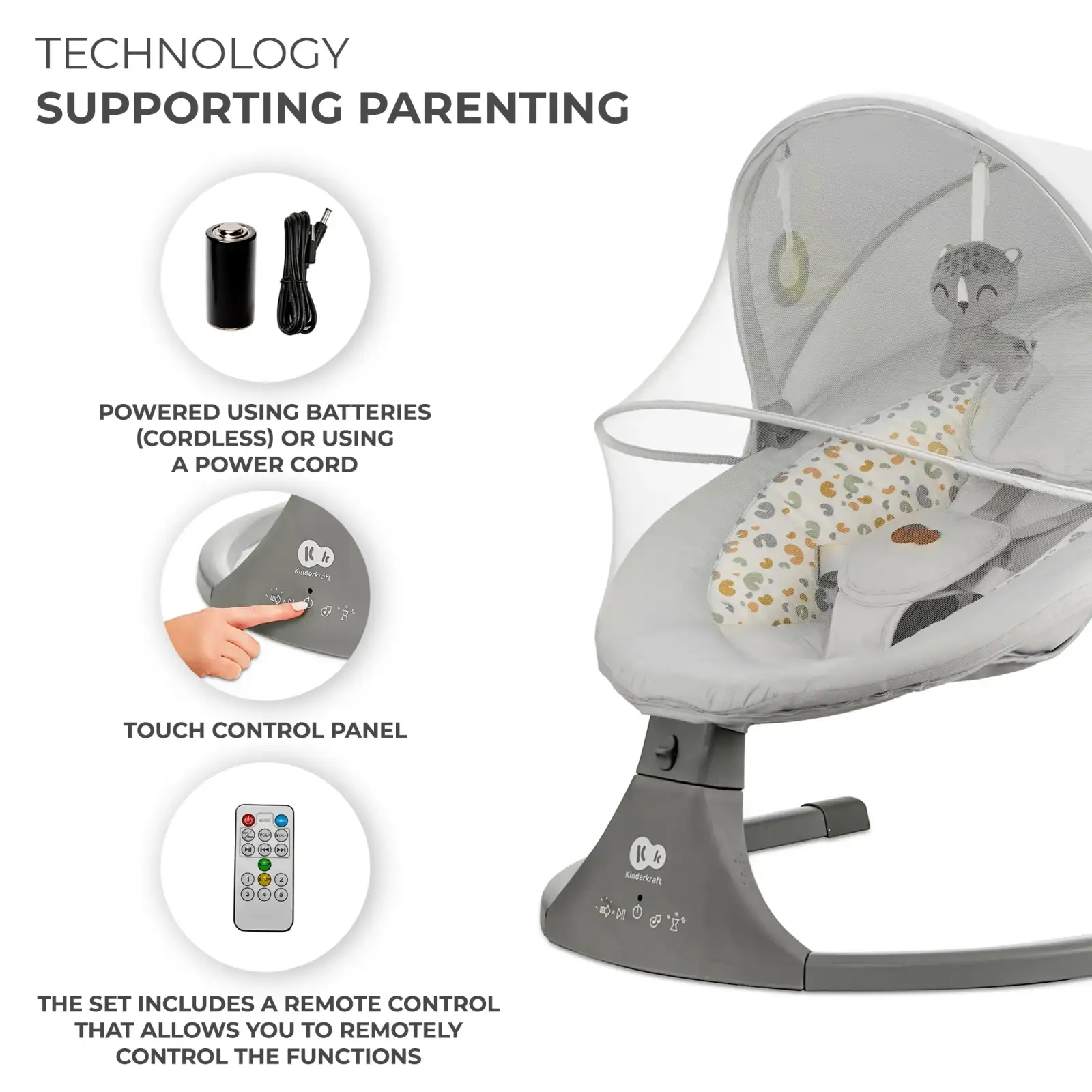 Кресло-качалка Kinderkraft Lumi 2 Light Grey (KBLUMI02LGR0000)