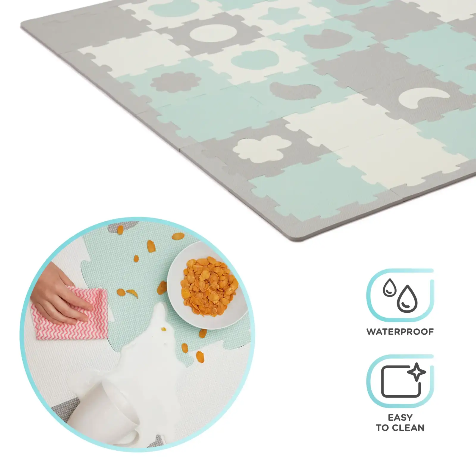 Килимок-пазл Kinderkraft Luno Shapes Mint, 30 елементів (KPLUSH00MIN0000)