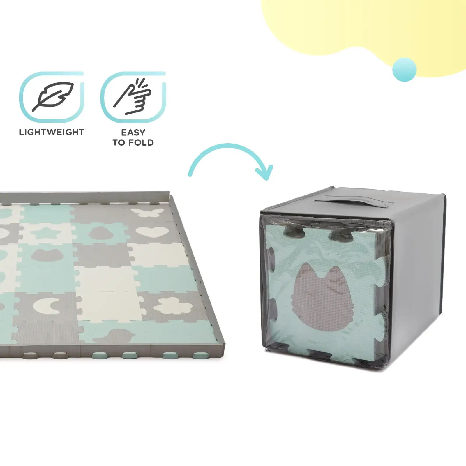 Килимок-пазл Kinderkraft Luno Shapes Mint, 30 елементів (KPLUSH00MIN0000)