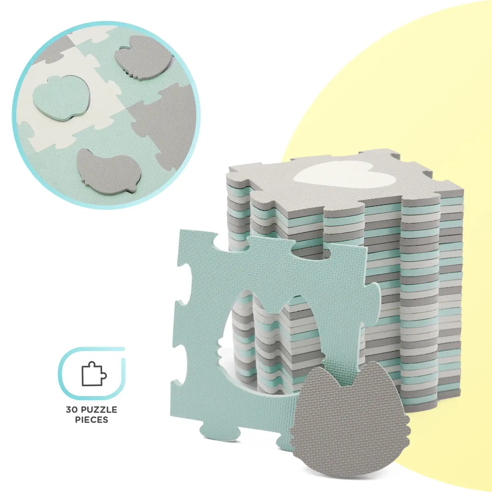 Килимок-пазл Kinderkraft Luno Shapes Mint, 30 елементів (KPLUSH00MIN0000)