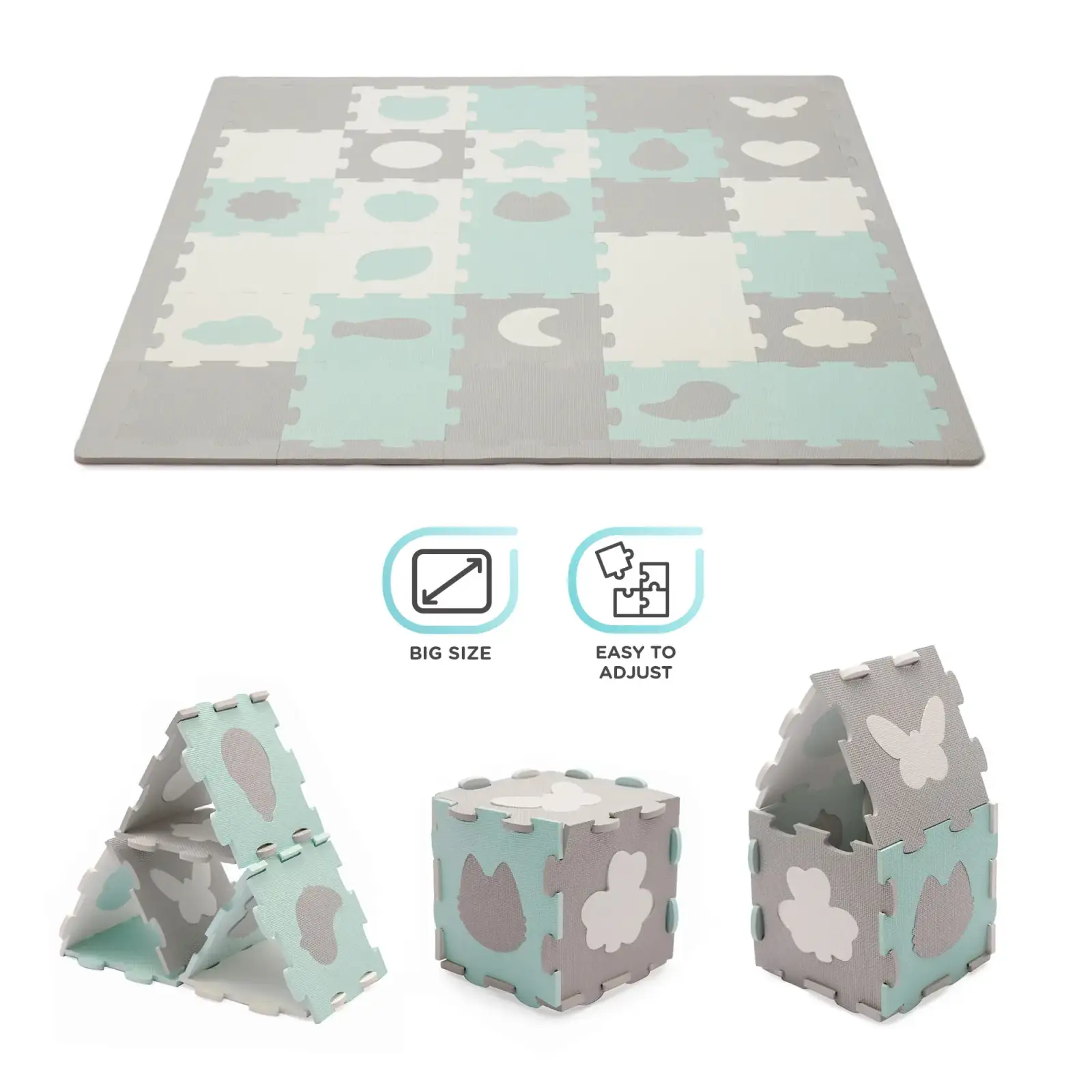 Килимок-пазл Kinderkraft Luno Shapes Mint, 30 елементів (KPLUSH00MIN0000)