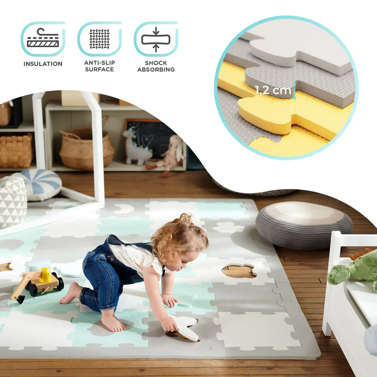 Килимок-пазл Kinderkraft Luno Shapes Yellow, 30 елементів (KPLUSH00YEL0000)