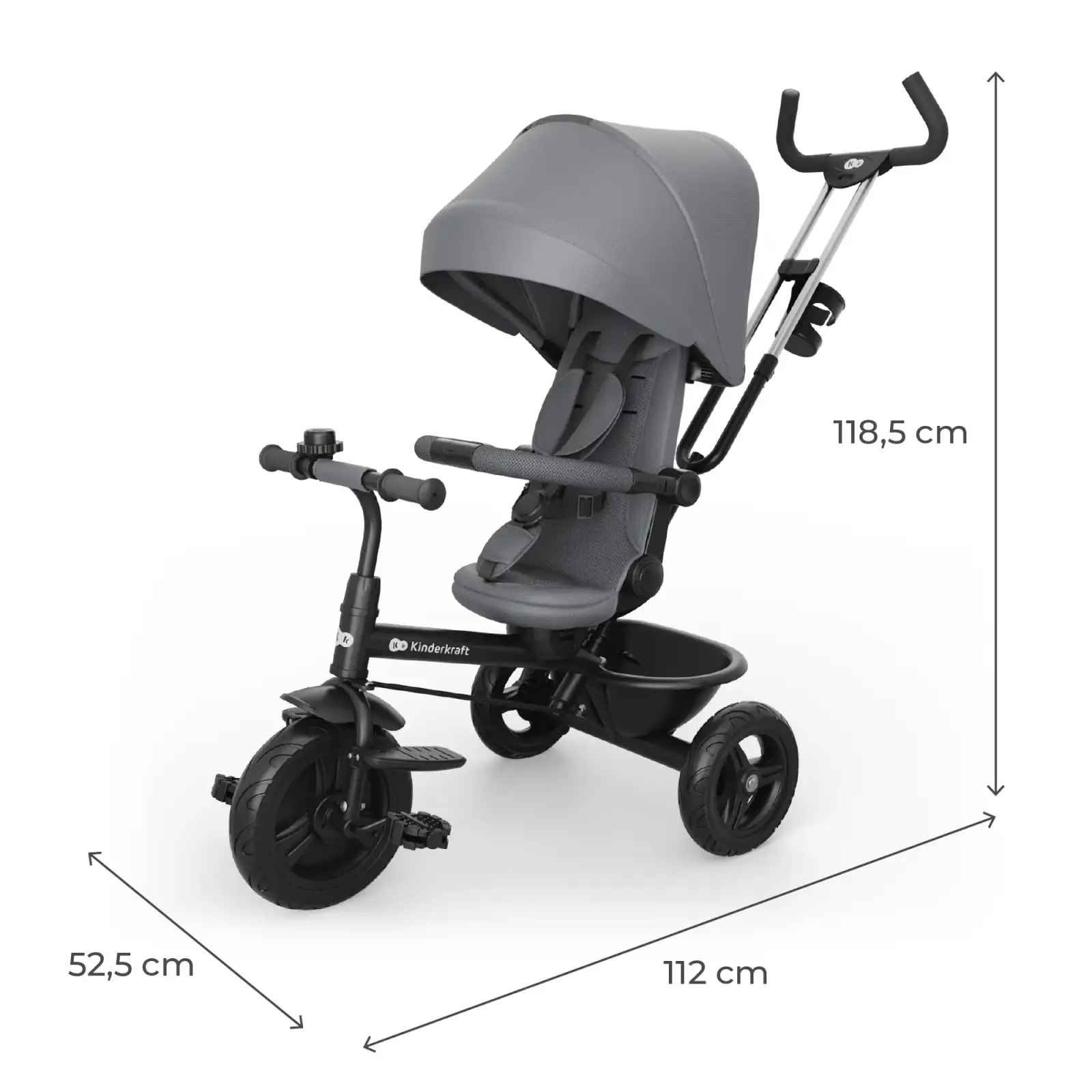Трехколесный велосипед Kinderkraft Aston 2 Plus Grey (KRASTO02GRYPL00)