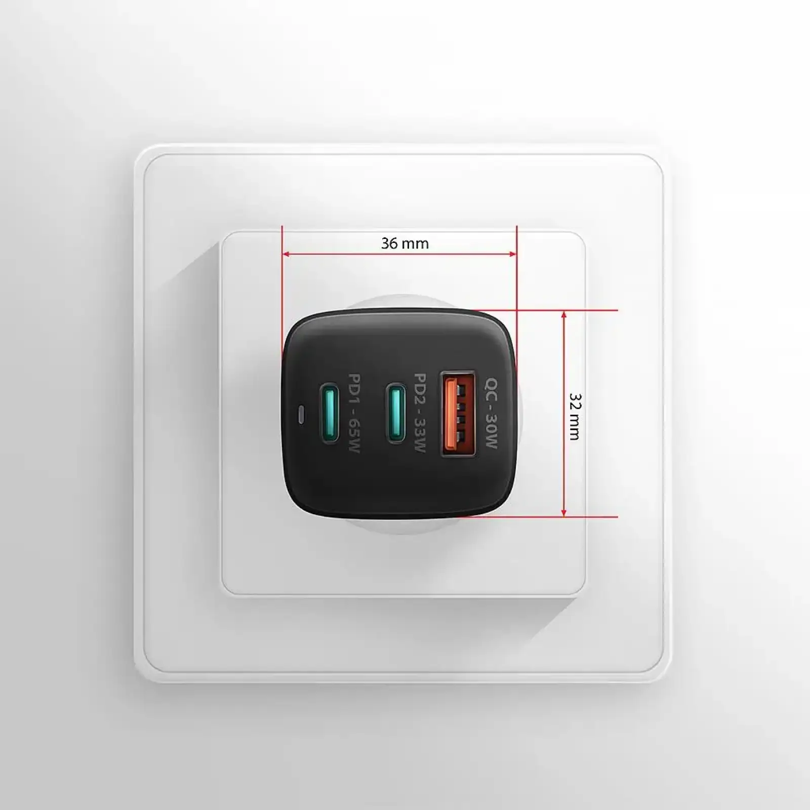МЗП AXAGON ACU-DPQ65, 3x port (USB + dual USB-C), PD3.0/QC4+/PPS/Apple, 65W, Чорний UA