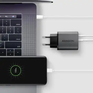 МЗП з дисплеєм AXAGON ACU-PQ67D, 2x port (USB + USB-C), PD3.0/QC4+/PPS/Apple, 67W, сірий UA
