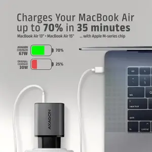МЗП AXAGON ACU-PQ67, 2x port (USB + USB-C), PD3.0/QC4+/PPS/Apple, 67W, сірий UA