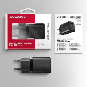 МЗП AXAGON ACU-PQ20, QC3.0/AFC/FCP + PD type-C, 20W, Чорний UA