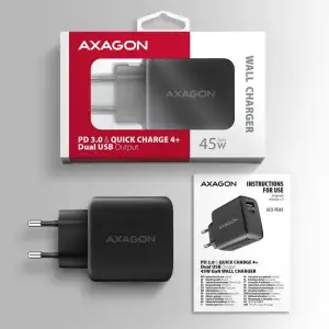 СЗУ AXAGON ACU-PQ45, QC3.0,4.0/AFC/FCP/PPS/Apple + PD type-C, 45W, Чорний UA