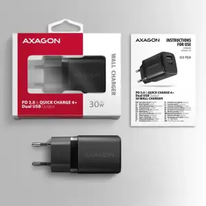 МЗП AXAGON ACU-PQ30, QC3.0,4.0/AFC/FCP/PPS/Apple + PD type-C, 30W, Чорний UA