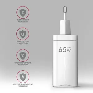 МЗП AXAGON ACU-DPQ65W, 3x port (USB + dual USB-C), PD3.0/QC4+/PPS/Apple, 65W, Білий UA