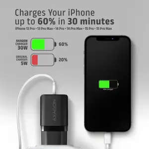 МЗП AXAGON ACU-PQ30, QC3.0,4.0/AFC/FCP/PPS/Apple + PD type-C, 30W, Чорний UA