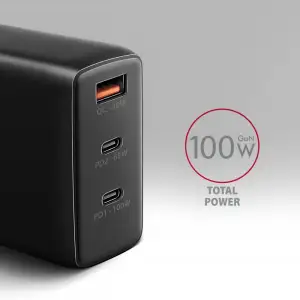 СЗУ AXAGON ACU-DPQ100, 3x port (USB + dual USB-C), PD3.0/QC4+/PPS/Apple, 100W, Чорний UA