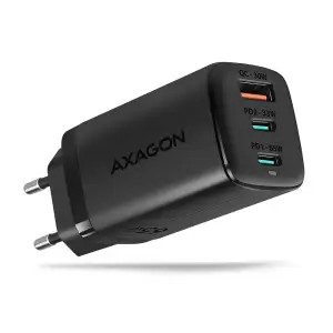 МЗП AXAGON ACU-DPQ65, 3x port (USB + dual USB-C), PD3.0/QC4+/PPS/Apple, 65W, Чорний UA