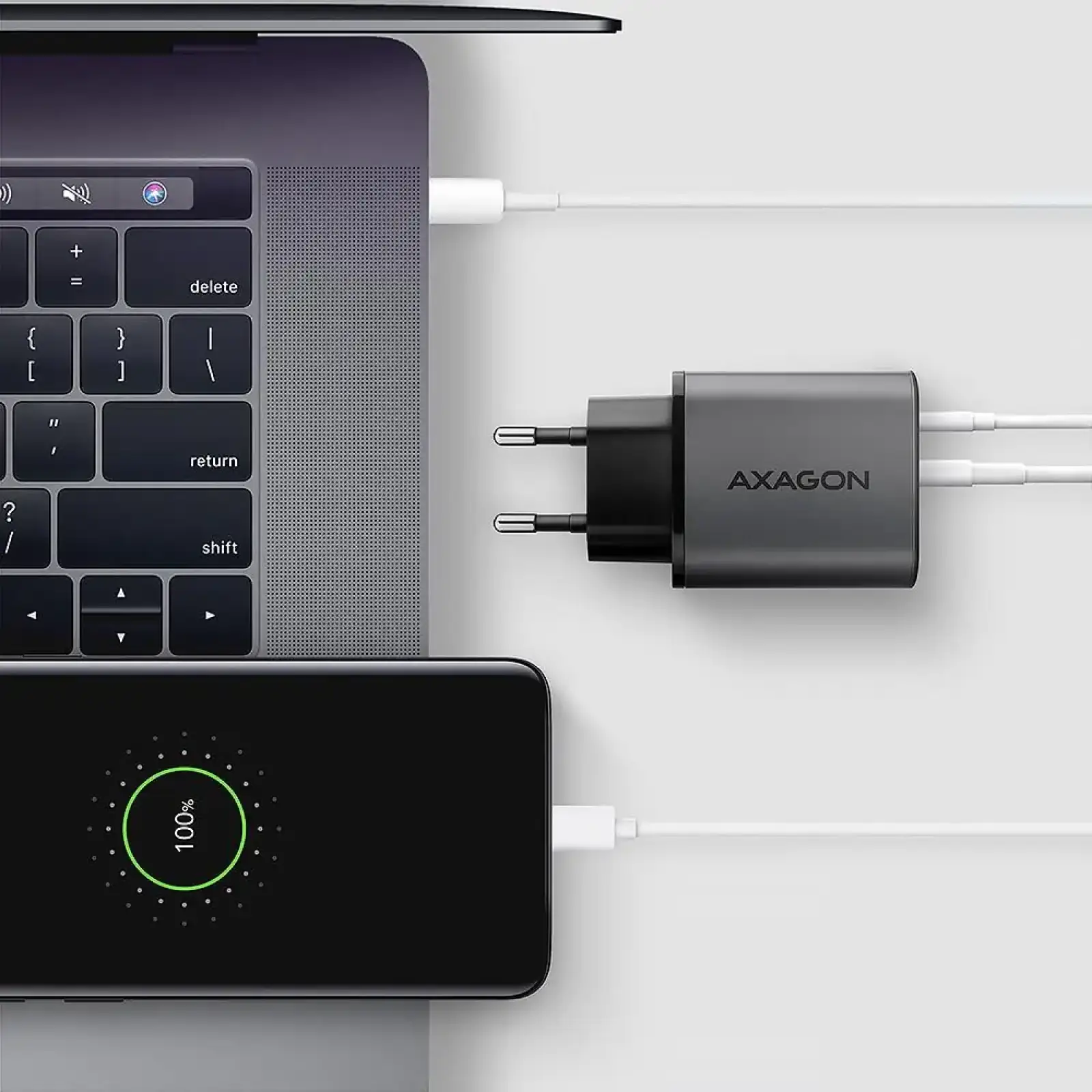 МЗП AXAGON ACU-PQ67, 2x port (USB + USB-C), PD3.0/QC4+/PPS/Apple, 67W, сірий UA