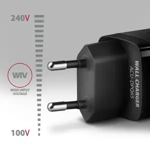 МЗП AXAGON ACU-DPQ65, 3x port (USB + dual USB-C), PD3.0/QC4+/PPS/Apple, 65W, Чорний UA