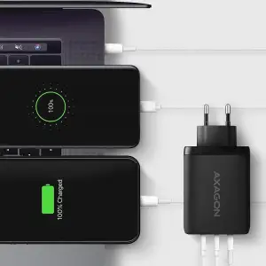 СЗУ AXAGON ACU-DPQ100, 3x port (USB + dual USB-C), PD3.0/QC4+/PPS/Apple, 100W, Чорний UA