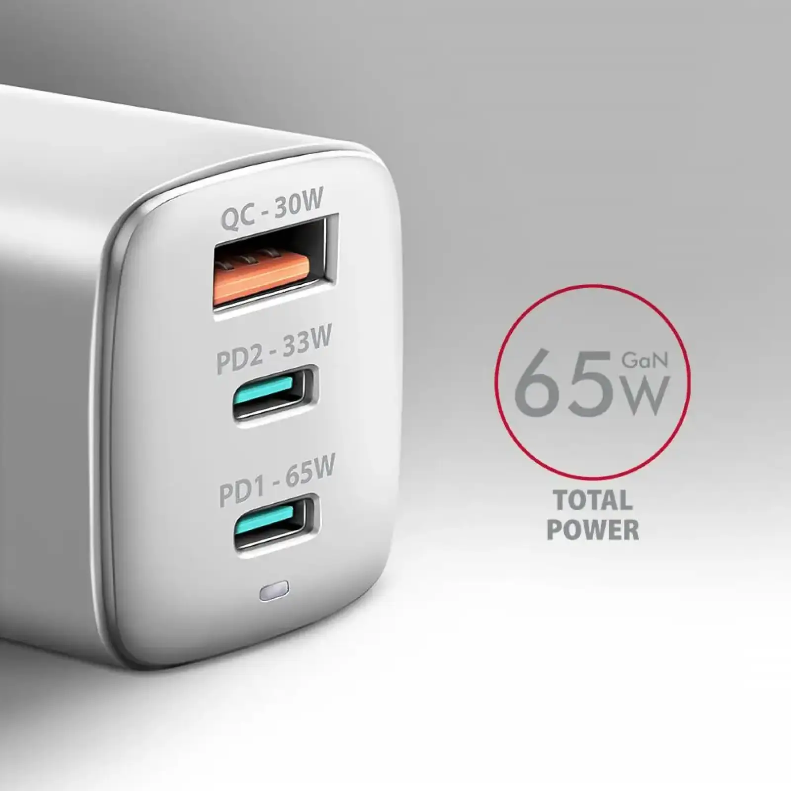 МЗП AXAGON ACU-DPQ65W, 3x port (USB + dual USB-C), PD3.0/QC4+/PPS/Apple, 65W, Білий UA