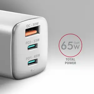 МЗП AXAGON ACU-DPQ65W, 3x port (USB + dual USB-C), PD3.0/QC4+/PPS/Apple, 65W, Білий UA