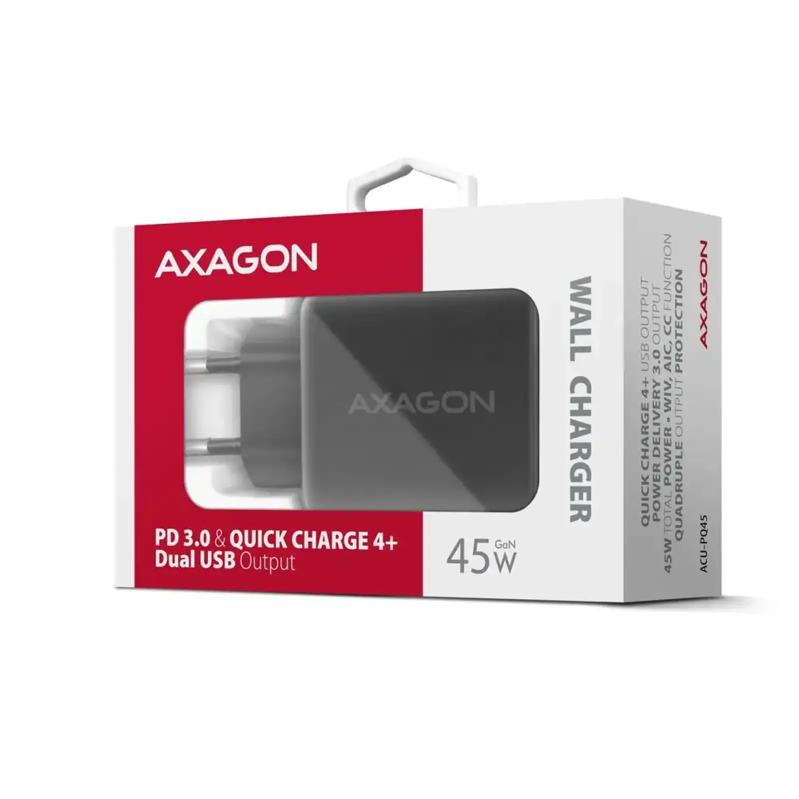 СЗУ AXAGON ACU-PQ45, QC3.0,4.0/AFC/FCP/PPS/Apple + PD type-C, 45W, Чорний UA