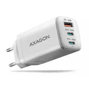 МЗП AXAGON ACU-DPQ65W, 3x port (USB + dual USB-C), PD3.0/QC4+/PPS/Apple, 65W, Білий UA