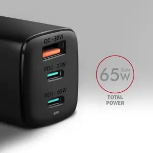 МЗП AXAGON ACU-DPQ65, 3x port (USB + dual USB-C), PD3.0/QC4+/PPS/Apple, 65W, Чорний UA