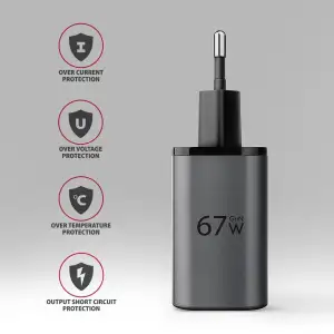 МЗП AXAGON ACU-PQ67, 2x port (USB + USB-C), PD3.0/QC4+/PPS/Apple, 67W, сірий UA