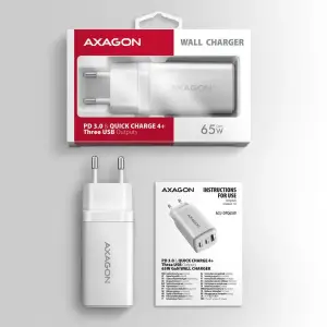 МЗП AXAGON ACU-DPQ65W, 3x port (USB + dual USB-C), PD3.0/QC4+/PPS/Apple, 65W, Білий UA