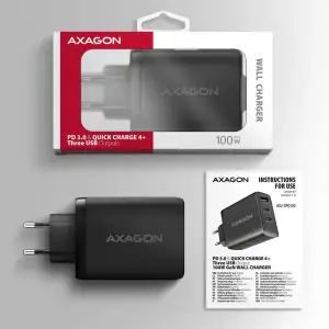 СЗУ AXAGON ACU-DPQ100, 3x port (USB + dual USB-C), PD3.0/QC4+/PPS/Apple, 100W, Чорний UA