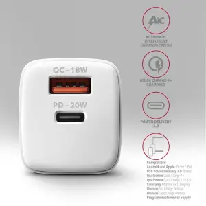 МЗП AXAGON ACU-PQ20W, QC3.0/AFC/FCP + PD type-C, 20W, Білий UA