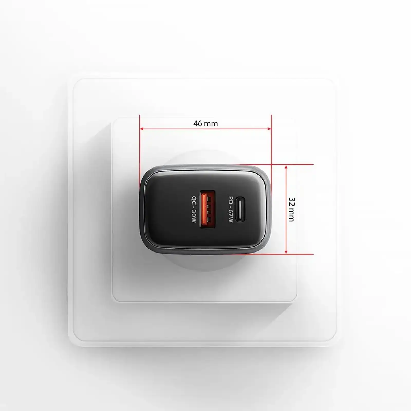 МЗП AXAGON ACU-PQ67, 2x port (USB + USB-C), PD3.0/QC4+/PPS/Apple, 67W, сірий UA