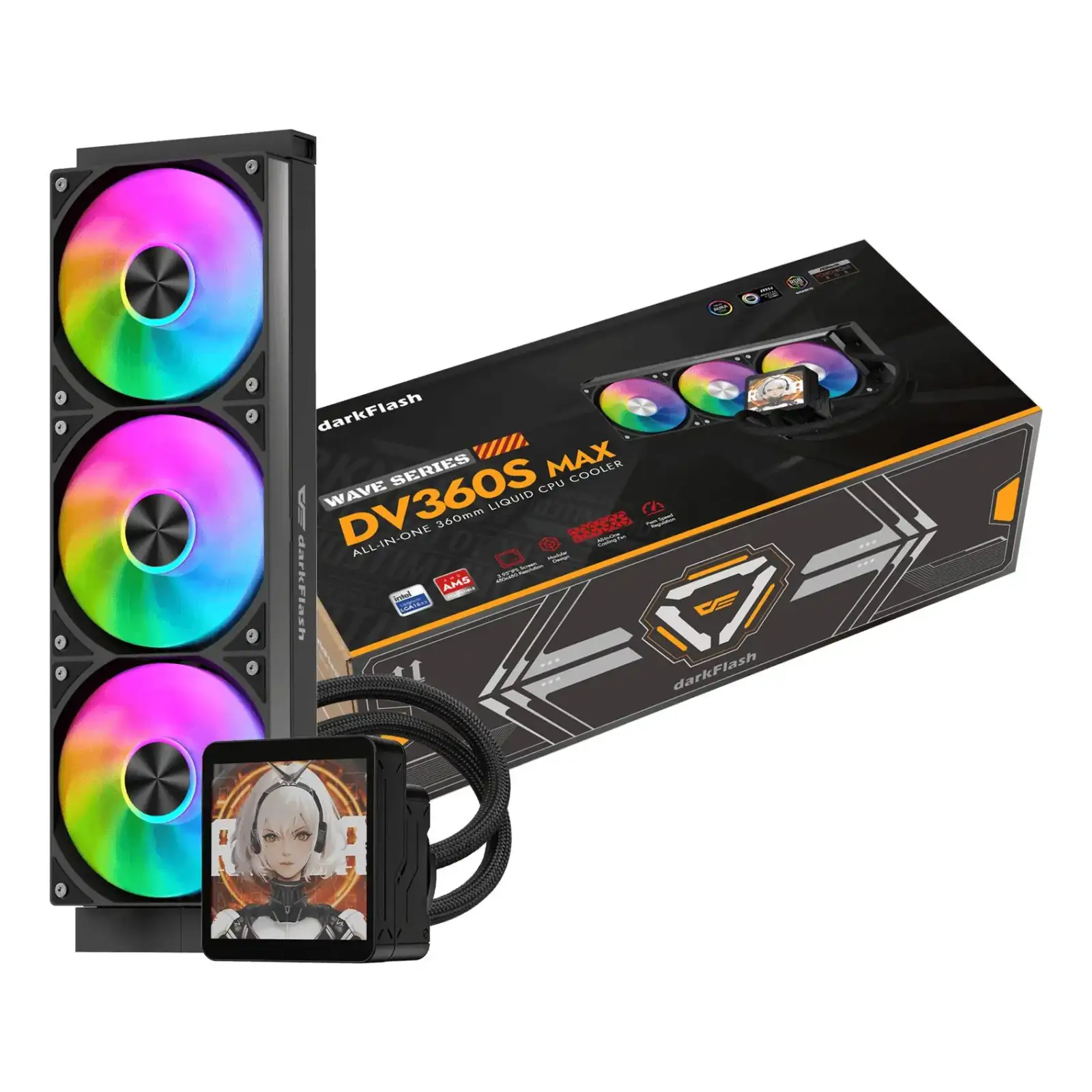 Система охолодження для комп'ютерного процесора DARK FLASH DV360S MAX, чорний (DV360S MAX BLACK) UA